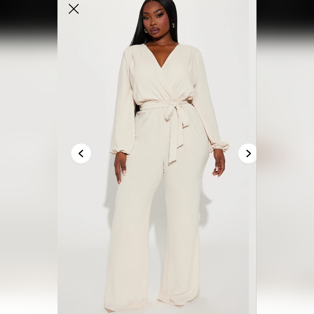 Fashion Nova Women's 2X Millie Jumpsuit Oatmeal NEW
